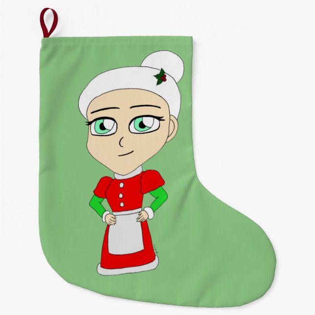 Grande Chaussette De Noël chibi mrs claus, bouton (Devant)