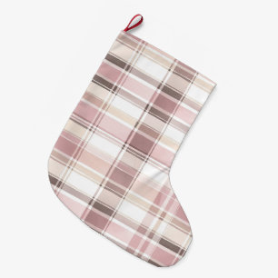Grande Chaussette De Noël Chic Blush Pink Crème Blanche Plaid Noël