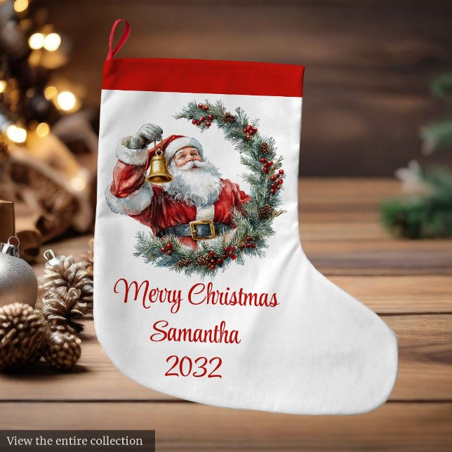 Grande Chaussette De Noël Chic Classic Santa Claus Trendy Editable Christmas (Chic Classic Santa Claus Trendy Editable Christmas Large Christmas Stocking)