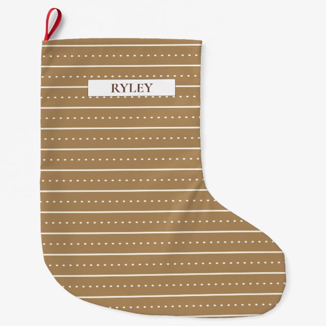Grande Chaussette De Noël Chic moderne Brown et blanc Motif Monogramme (Devant)