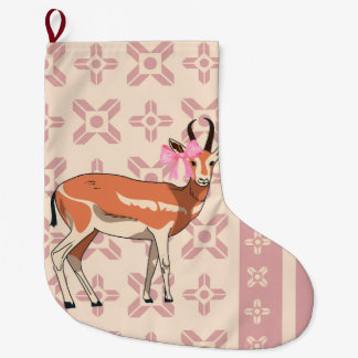 Grande Chaussette De Noël Chic Noël à motif de biche rose