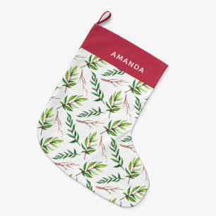 Grande Chaussette De Noël Chic Red Holly Feuille Motif vacances Personnalis