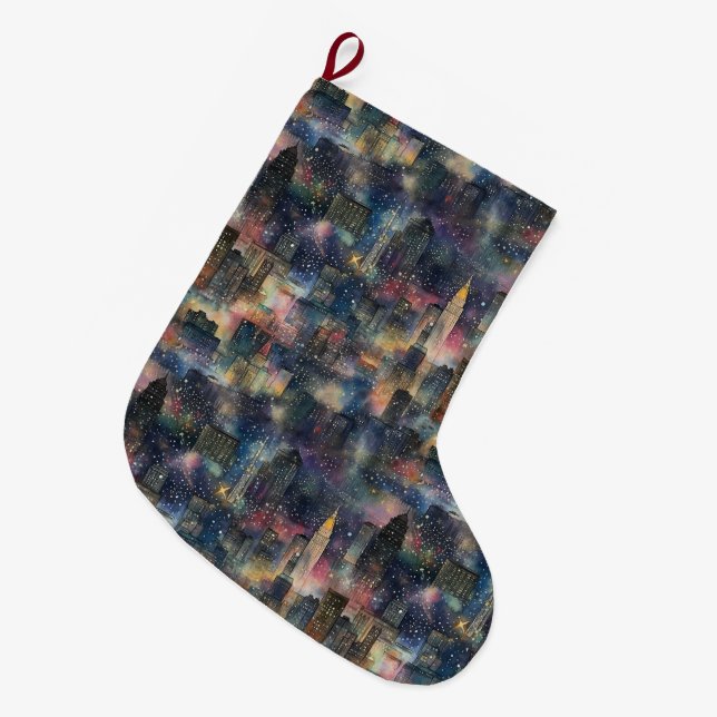 Grande Chaussette De Noël Chicago aux aquarelles de Noël et du Nouvel An (Devant (Accrochage))