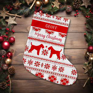 Grande Chaussette De Noël Chien Airedale Terrier Rouge de Noël Nordique