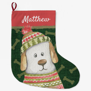 Grande Chaussette De Noël Chien amusant dans les os de Tan et de Sweater Cas