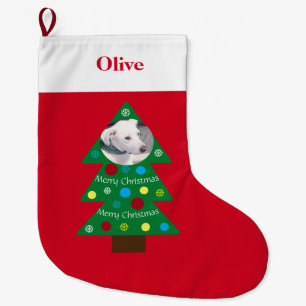 Grande Chaussette De Noël Chien blanc mignon Coloré Arbre Décoré Rouge