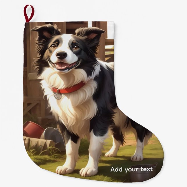 Grande Chaussette De Noël Chien Border Collie (Devant)