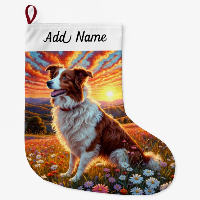 Grande Chaussette De Noël Chien Border Collie (Devant)