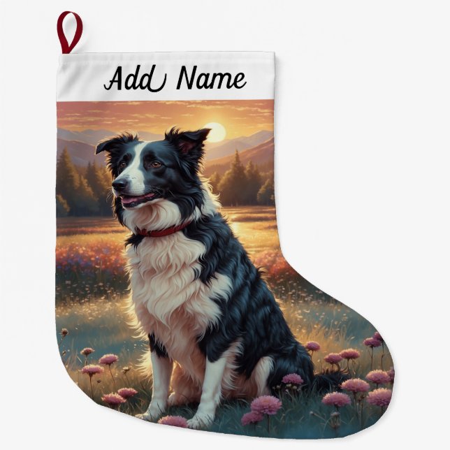 Grande Chaussette De Noël Chien Border Collie (Devant)