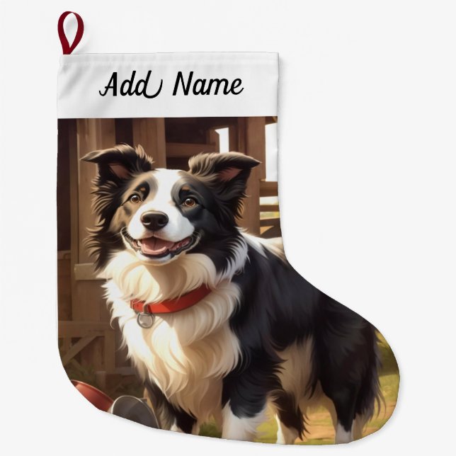Grande Chaussette De Noël Chien Border Collie (Devant)