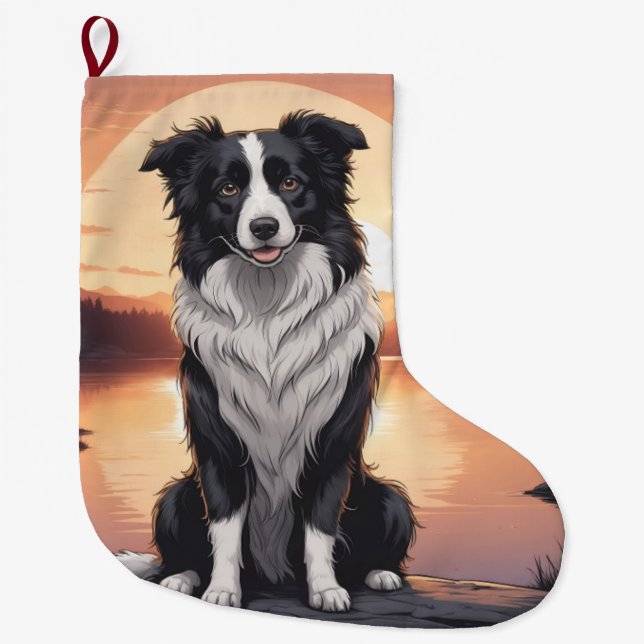 Grande Chaussette De Noël Chien Border Collie (Devant)