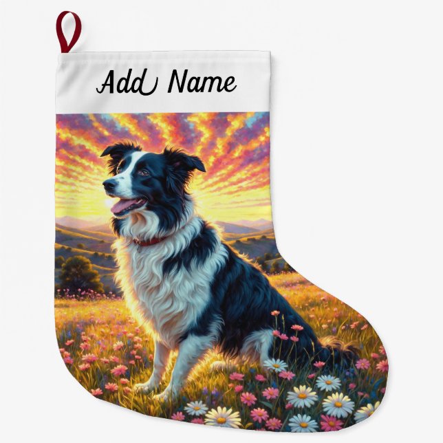 Grande Chaussette De Noël Chien Border Collie (Devant)