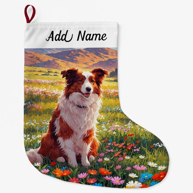 Grande Chaussette De Noël Chien Border Collie (Devant)