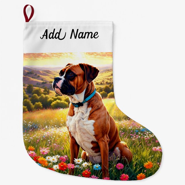 Grande Chaussette De Noël Chien Boxer (Devant)