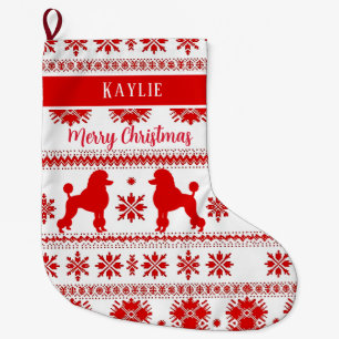 Grande Chaussette De Noël Chien Caniche Nordique Rouge Noël