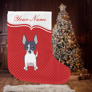 Grande Chaussette De Noël Chien Cartoon Chien Chihuahua Noir Blanc Sourire