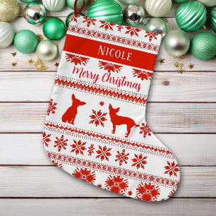 Grande Chaussette De Noël Chien Chihuahua Nordique Rouge Noël