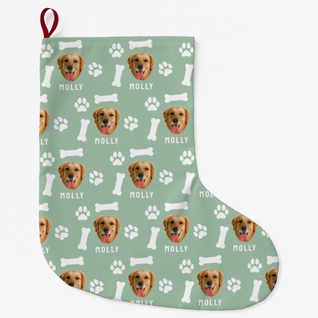 Grande Chaussette De Noël Chien customisé animal de compagnie photo et nom S (Devant)