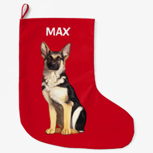 Grande Chaussette De Noël Chien de berger allemand au nom de Noël