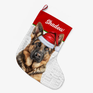 Grande Chaussette De Noël Chien de berger allemand de Noël avec nom de chien
