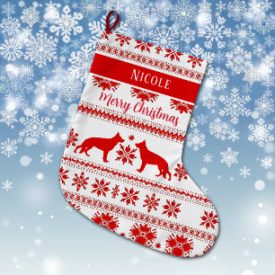 Grande Chaussette De Noël Chien de berger allemand nordique rouge Noël
