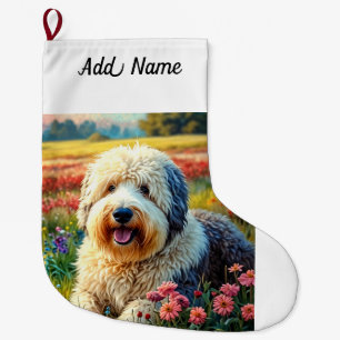Grande Chaussette De Noël Chien de berger anglais ancien