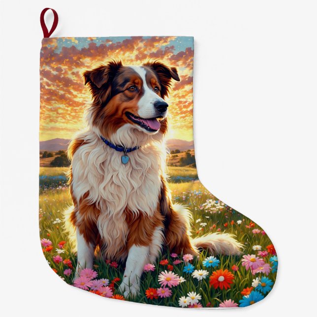 Grande Chaussette De Noël Chien de berger Border Collie (Devant)