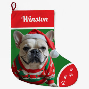 Grande Chaussette De Noël Chien de Noël mignon avec pull personnalisé