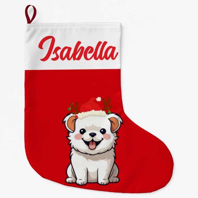 Grande Chaussette De Noël Chien de Noël Rouge Joyeux Chien animal de compagn (Devant)
