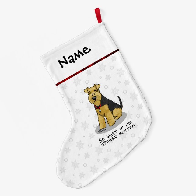 Grande Chaussette De Noël Chien de Terrier gallois taché - mignon (Dos (Accrochage))