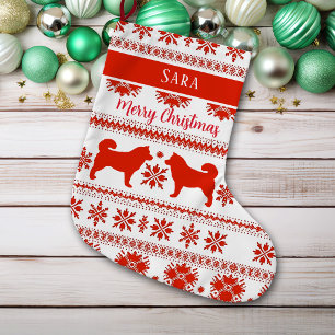 Grande Chaussette De Noël Chien Malamute d'Alaska Nordique Rouge Noël