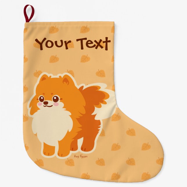 Grande Chaussette De Noël Chien mignon Kawaii Pomeranian (Devant)