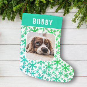 Grande Chaussette De Noël Chien Photo Animaux de compagnie Snowflake Motif d