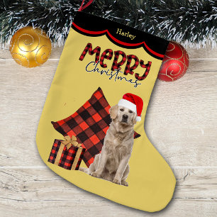 Grande Chaussette De Noël Chien Retriever doré à carreaux de Buffalo