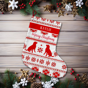 Grande Chaussette De Noël Chien Retriever Labrador Nordique Rouge de Noël
