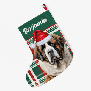 Grande Chaussette De Noël Chien Saint-Bernard Mignon Plaid Personnalisé