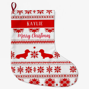 Grande Chaussette De Noël Chien Teckel Nordique Rouge Noël