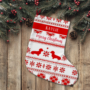 Grande Chaussette De Noël Chien Teckel Nordique Rouge Noël