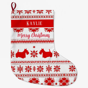 Grande Chaussette De Noël Chien Terrier Écossais Nordique Rouge Noël