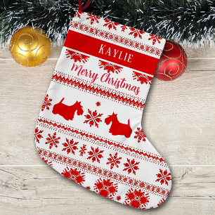 Grande Chaussette De Noël Chien Terrier Écossais Nordique Rouge Noël