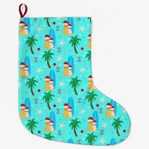 Grande Chaussette De Noël Chiens de surf de Noël tropicaux s'empiler
