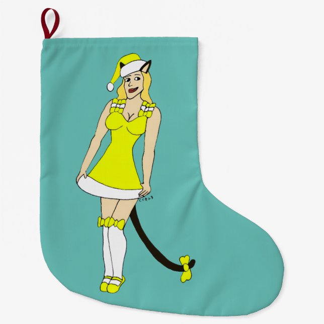 Grande Chaussette De Noël Chiffre de Noël jaune (Devant)