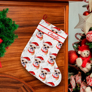 Grande Chaussette De Noël Chihuahua avec collier au nom personnalisé du chie