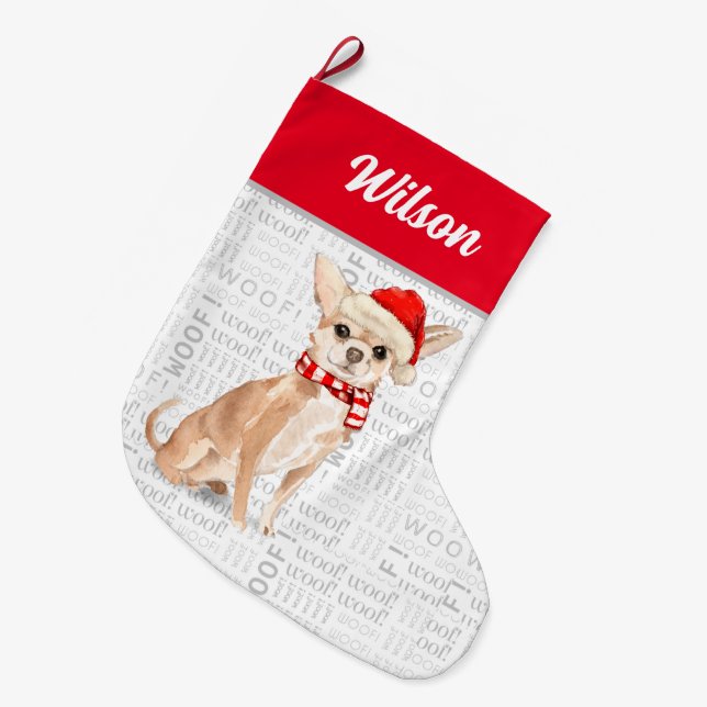 Grande Chaussette De Noël Chihuahua de Noël avec le nom du chien (Devant (Accrochage))