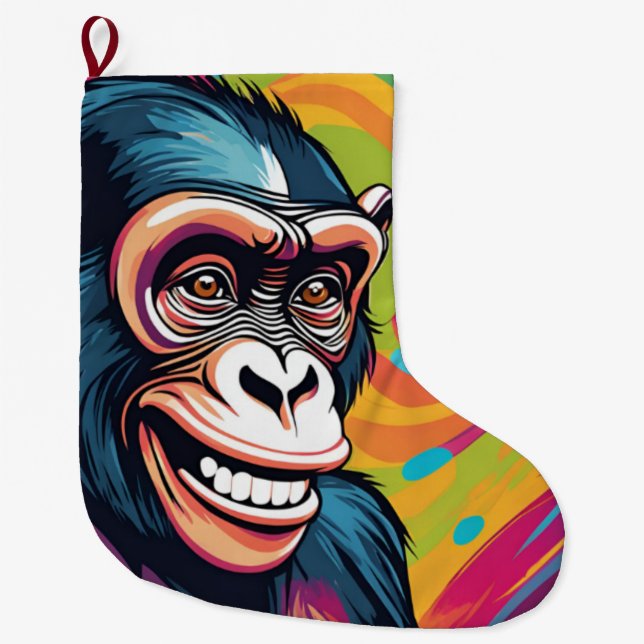 Grande Chaussette De Noël Chimpanzé fou mignon (Devant)