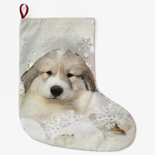 Grande Chaussette De Noël Chiot de Pyr d'aquarelle