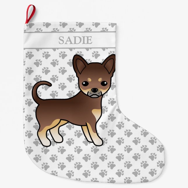 Grande Chaussette De Noël Chocolat Et Tan Doux Chocolat Chihuahua Chien & No (Devant)