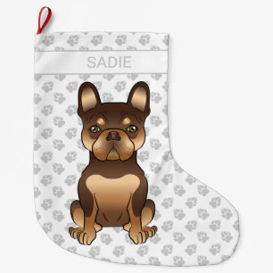 Grande Chaussette De Noël Chocolat et Tan French Bulldog Chien Mignon & Nom