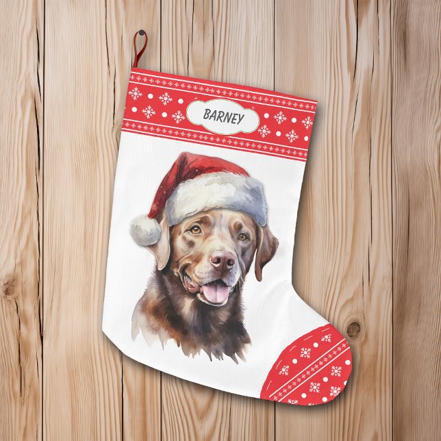 Grande Chaussette De Noël Chocolat Labrador Retriever Santa Hat Snowflake (Créateur téléchargé)