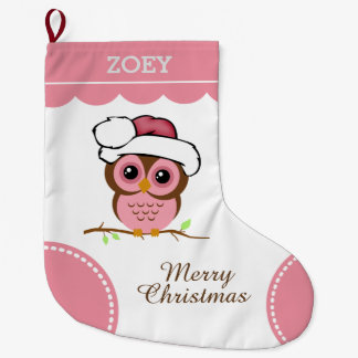 Grande Chaussette De Noël Chouette de Noël rose
